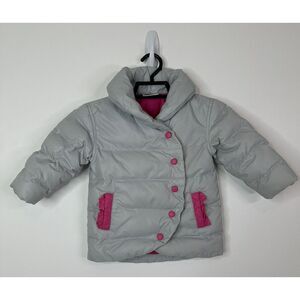 Hanna Andersson Girls 90 (US 3) Down‎ Puffer Jacket Gray Pink Winter Coat